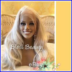 Light blonde platinum full wavy lace front wig. Human Hair Blend