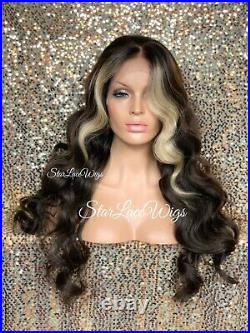Long Lace Front Wig Brown Blonde Highlights Body Wave 13x6 Parting Baby Hair