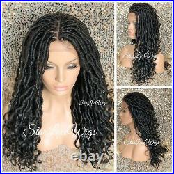 Long Lace Front Wig Faux Locs 4x4 Parting Space Dark Brown #2 Curly Glueless