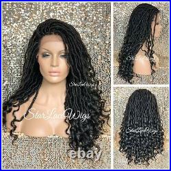 Long Lace Front Wig Faux Locs 4x4 Parting Space Dark Brown #2 Curly Glueless