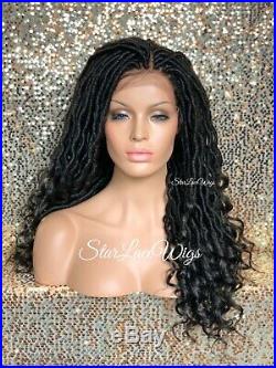 Long Lace Front Wig Faux Locs 4x4 Parting Space Off Black #1b Curly Glueless