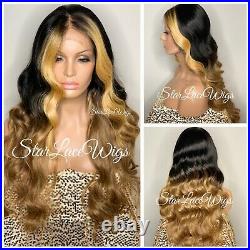Long Lace Front Wig Two Tone Body Wave Black Brown Blonde Free Part Baby Hair