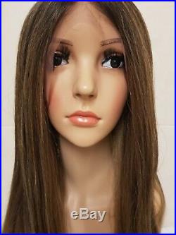 Long Sandy Mousey Caramel Brown Blonde Human Hair Wig Lace Front