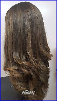 Malky Wig Sheitel 100% European Kosher Human Hair Medium Brown / Highlights