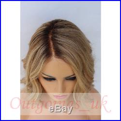 Ombre Blonde Short Human Hair Wig Ombre Wavy European Full Lace Lace Front Wig
