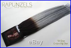 Ombre Dip dye 20 black to silver grey human hair weave weft half head full head