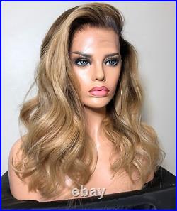 Ombre Honey Blonde Human Hair Wave Brazilian Remy 360 Full Lace Frontal Wigs HD