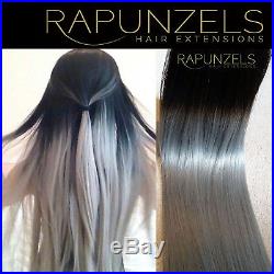 Ombre hair extensions natural black to silver grey weave weft DIY clip in REMY