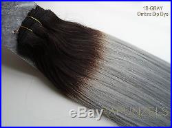 Ombre hair extensions natural black to silver grey weave weft DIY clip in REMY