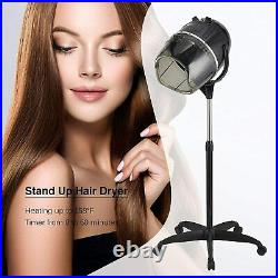 Professional Stand Up Hair Dryer Timer Swivel Hood Caster for Salon Beauty Black