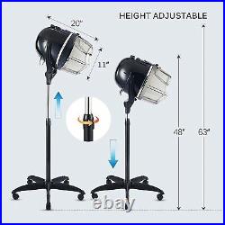 Professional Stand Up Hair Dryer Timer Swivel Hood Caster for Salon Beauty Black