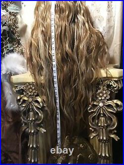 ROOTED SANDSTONE BLONDE! 36 LONG, THICK HUMAN HAIR BLEND, LACE FRONT, Wig