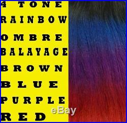 Rainbow Balayage Ombre Clip in Remy Human Hair Extensions Black Blue Purple Red