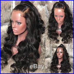 Real Brazilian Virgin Human Hair Full Front Lace Wigs Natural Black Wave Curly #