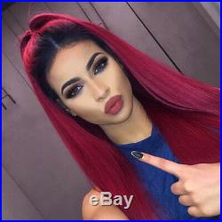 Red Brazilian Full Lace Human Hair Wigs Ombre Glueless Lace Front Wig Straight