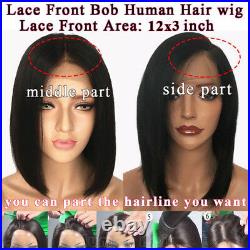Remy Indian Human Hair Lace Front Wig Short Straight Bob Full Wigs Baby Hair 50W