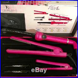 Royale Full Set-Hot Pink 100% Ceramic Hair Straightener+Curler+Mini Flat Iron