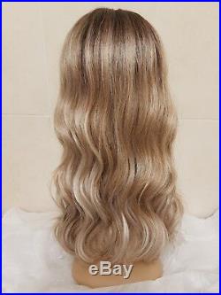 Shoulder Length Sandy Mousey Dark Silver Blonde Real Human Hair Wig Lace Front