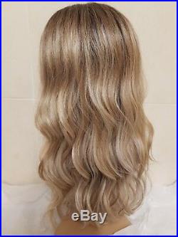 Shoulder Length Sandy Mousey Dark Silver Blonde Real Human Hair Wig Lace Front