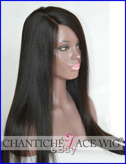 Silk Top Human Hair Deep Parting Wig Black Women Brazilian Remy Yaki Straight UK