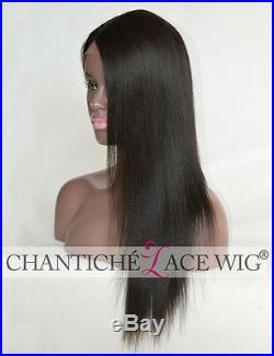 Silk Top Human Hair Deep Parting Wig Black Women Brazilian Remy Yaki Straight UK