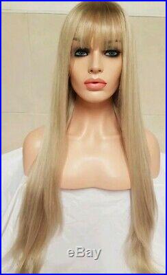Silver Ash light blonde, human hair wig, Lace Frontal, blonde ombre roots