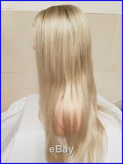 Silver Ash light blonde, human hair wig, Lace Frontal, blonde ombre roots