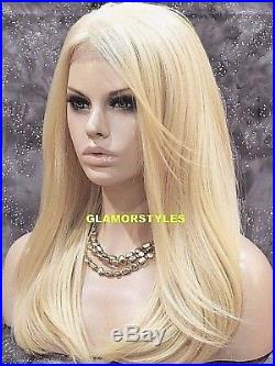 Straight Blonde Human Hair Blend Full Lace Front Wig Heat Ok Hair Piece #613
