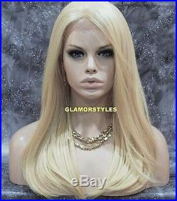 Straight Blonde Human Hair Blend Full Lace Front Wig Heat Ok Hair Piece #613