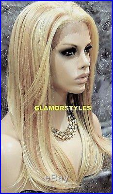 Straight Blonde Mix Human Hair Blend Full Lace Front Wig Heat Ok Hair Piece NWT