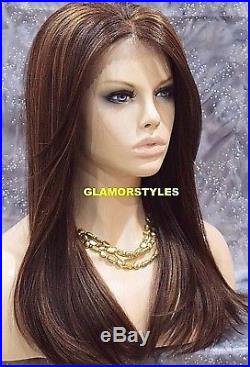 Straight Brown Mix Human Hair Blend Full Lace Front Wig Heat Ok Hair Piece NWT