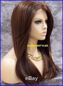 Straight Brown Mix Human Hair Blend Full Lace Front Wig Heat Ok Hair Piece NWT