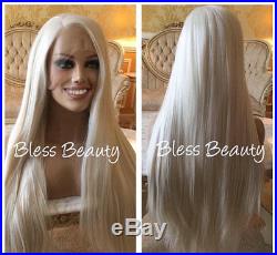 Straight platinum light blonde Hair lace front wig. Human Blend