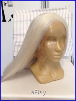 Super Long white platinum blonde straight hair. Lace front wig. Human