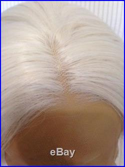 Super Long white platinum blonde straight hair. Lace front wig. Human