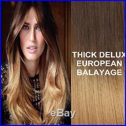 THICK DELUXE 4/27 BALAYAGE OMBRE CLIP IN REMY HUMAN HAIR EXTENSIONS Brown Blonde