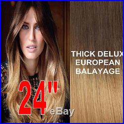 THICK DIP DYE 4/27 BALAYAGE OMBRE CLIPIN REMY HUMAN HAIR EXTENSIONS Brown BLONDE