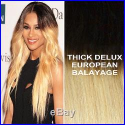 Thick Deluxe 1b/613 Balayage Ombre Clip In Remy Human Hair Extensions Blonde