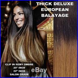 Thick Dip Dye 1b/12 Balayage Ombre Clip In Remy Human Hair Extensions Blonde