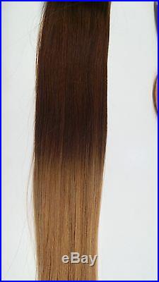 Thick Dip Dye 24 Balayage Ombre Clip In Remy Human Hair Extensions 4/27 Brown