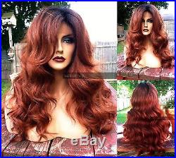 USA Human HAIR BLEND 4x4 Swiss LACE FRONT Wavy Auburn Brown Red Wig