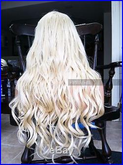 USA Human Hair BLEND Platinum Blonde Swiss LACE FRONT Princess Cosplay Wig