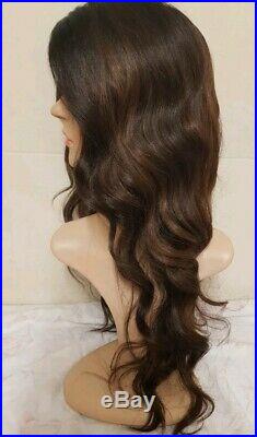 Wavy Brown Human Hair Wig, Real Hair, lace front full wig
