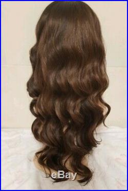 Wavy Brown Human Hair Wig, Real Hair, lace front full wig