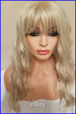 White Blonde Human Hair Wig Long Bangs Fringe Lace Front