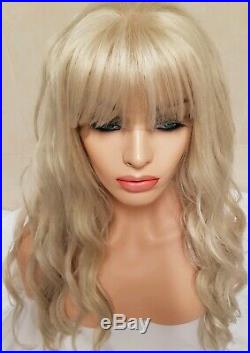 White Blonde Human Hair Wig Long Bangs Fringe Lace Front