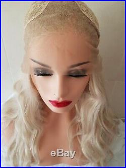 White Ice Blonde Human hair wig, hand knotted, Light Ash Blonde, Lace Front