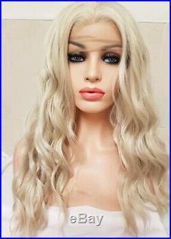 White Silvery Blonde Human hair wig, hand knotted, Light Ash Blonde, Lace Front