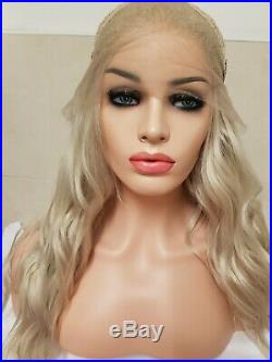 White Silvery Blonde Human hair wig, hand knotted, Light Ash Blonde, Lace Front