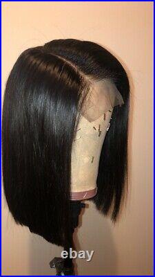 Women 12 5x5 Lace Closure Wig Straight Malaysian virgin Black Hair bob Wig